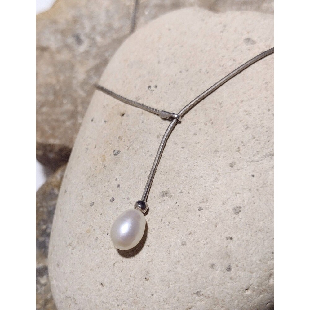 Sterling Silver Cultured Pearl Lariat Slide Necklace